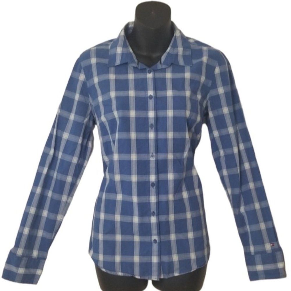 TOMMY Hilfiger button down blue plaid shirt